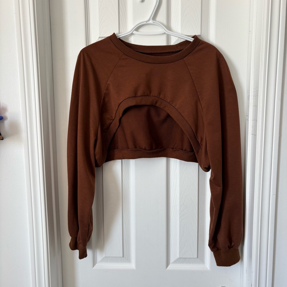 Women's Cropped Pullover Top - Brown